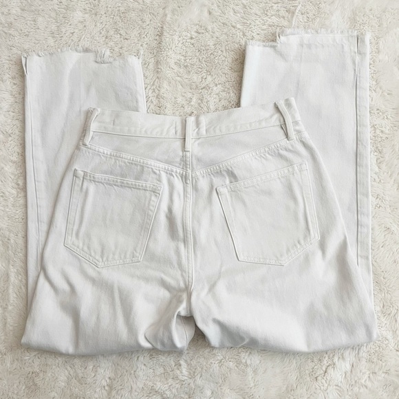 FRAME Le Hollywood High Waist Ripped Crop Straight Leg Jeans In Blanc Rips - Picture 11 of 11